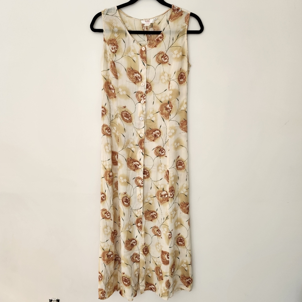 Vintage Floral Maxi Dress in Cream and Tan - Picture 1 of 7